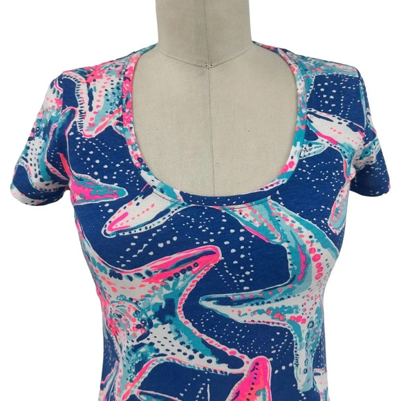 Lilly Pulitzer Dori T-Shirt Indigo Star Struck Print Blue Pink‎ Size XXS - Picture 3 of 11